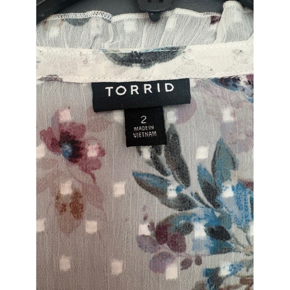 Torrid Floral Clip Dot Chiffon Tiered Mini Dress White Purple Blue Womens 2 2X - Picture 5 of 7